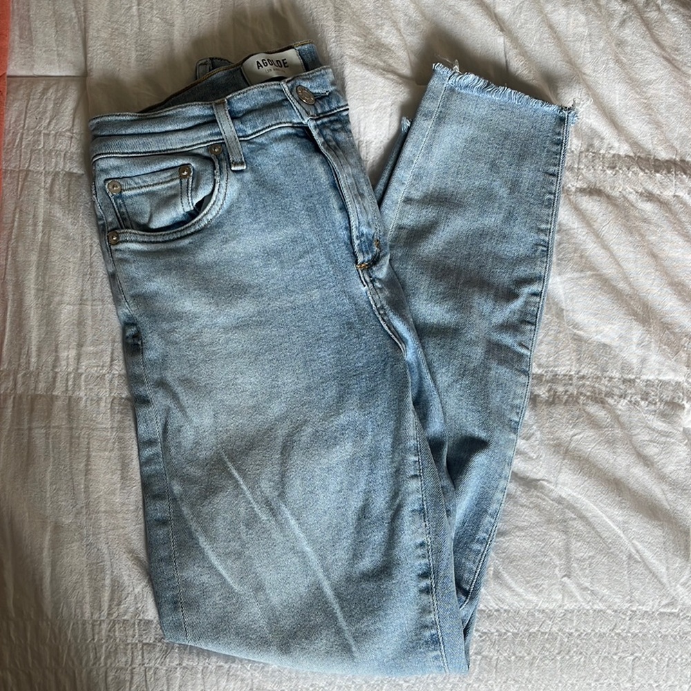 AGOLDE Sophie Crop Light Wash Skinny Jean w/ Raw Hem